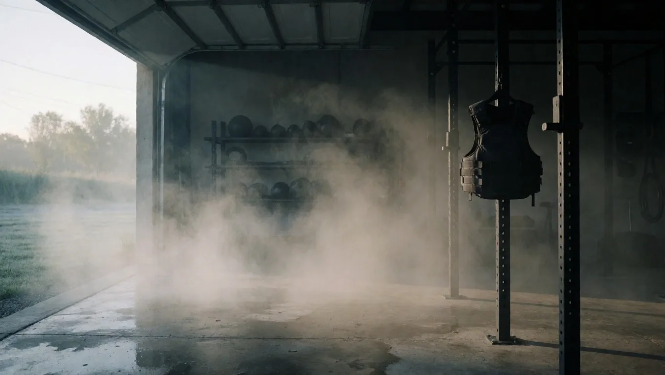 Ambiente de entrenamiento con neblina matutina