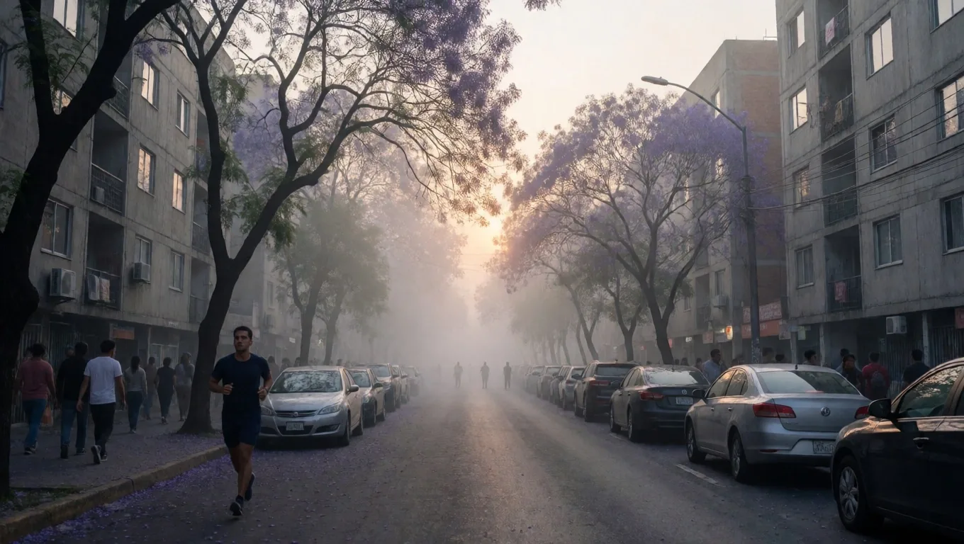 Ciudad de México al amanecer con ambiente urbano